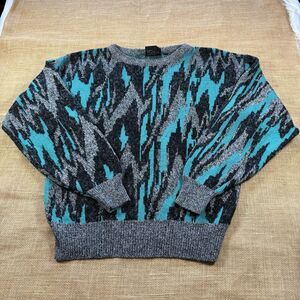 Vintage 90s Spettro Men's Crewneck Teal/Black/Gray Acrylic Sweater Size Large